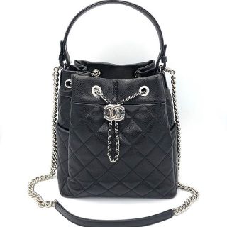 New chanel drawstring black caviar shw medium dmt.9