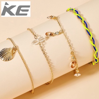 Shell anklet anklet womens simple rhinestone braided rope beach chain four-piece set for girl