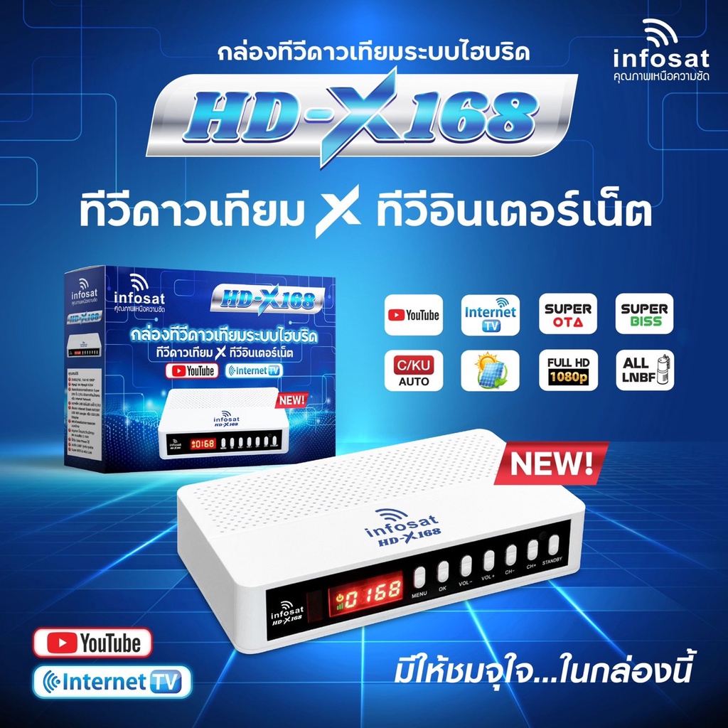 ภาพสินค้า(กล่อง+เสาไวไฟ)กล่องทีวีดาวเทียมระบบไฮบริดINFOSATรุ่นHD-X168+เสา Wifi USB V3. จากร้าน timesattcom.ubon บน Shopee ภาพที่ 5