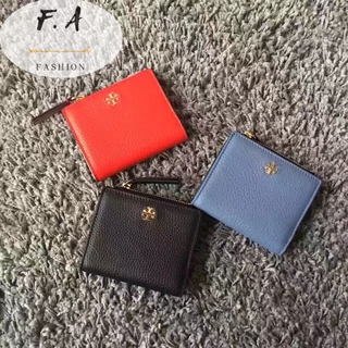 F.A (ของแท้ 100%) Tory Burch 177 กระเป๋าสตางค์สุภาพสตรี / กระเป๋าแฟชั่น / หนังวัว / คลิปพับสั้น / pebbled mini wallet