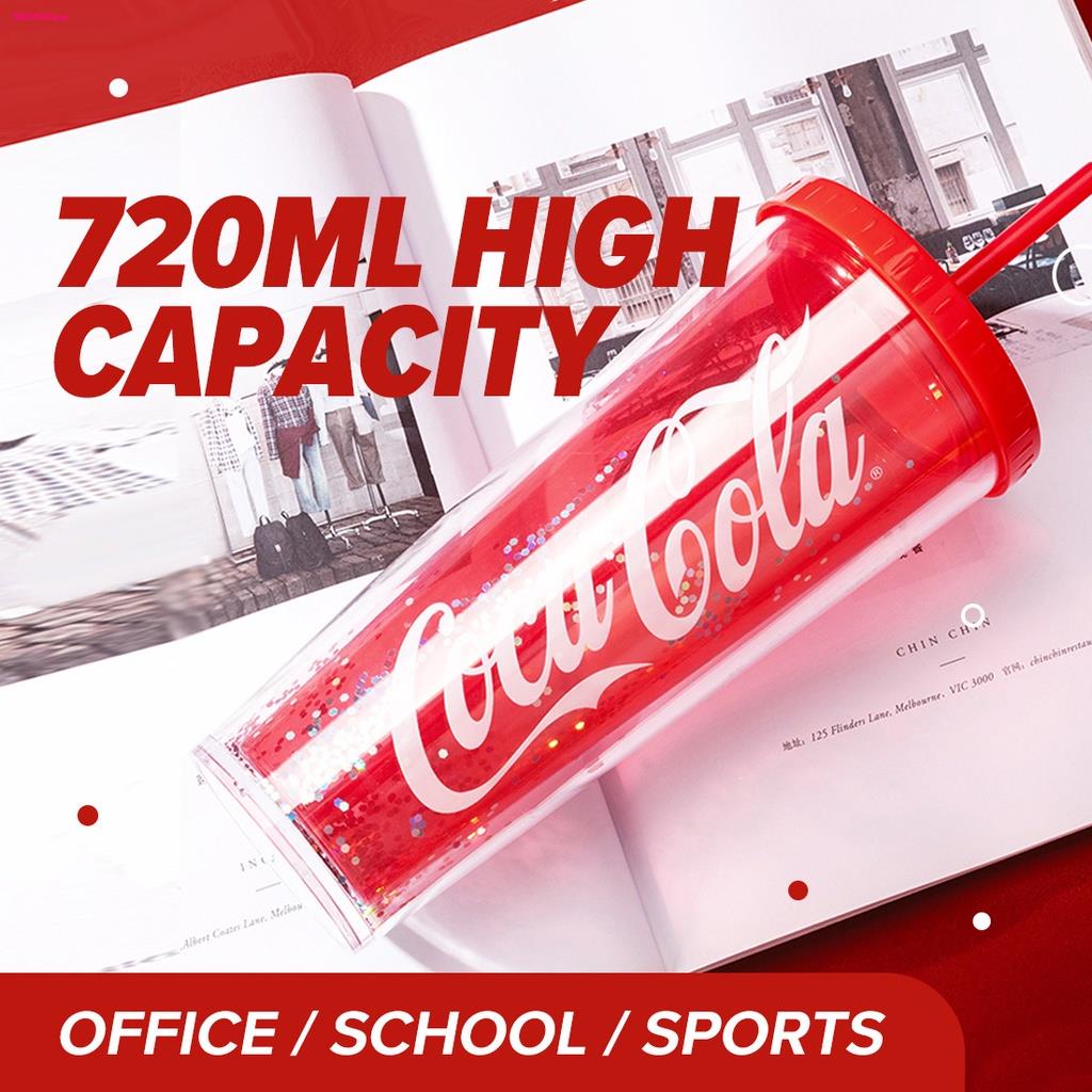 miniso-x-coca-cola-ขวดน้ำ-แก้วน้ำพลาสติก-สองชั้น-พร้อมหลอดดูด-ขนาด-720ml-large-straw-water-bottle
