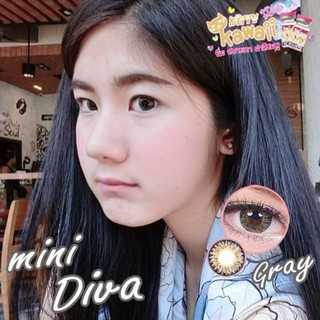 mini Diva Gray (1) มินิ ทรีโทน สีเทา Kitty Kawaii ค่าอมน้ำ55% ป้องกันรังสี UVA UVB ช่วยถนอมดวงตา Contact Lens คอนแทคเลนส