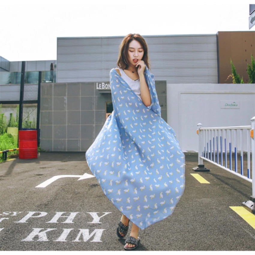 ผ้าพันคอแฟชั่น-ผ้าพันคอคลุมไหล่เกาหลี-งานสวย-ผ้าพันคอผืนใหญ-สีฟ้า
