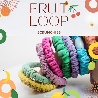 สินค้า ยางมัดผม (Fruit Loops )🍊🍓🥑 ยางรัดผมสีสันน่ารัก สดใส ไม่ดึงผม [ Leather Scrunchies] | Hop.Ashop
