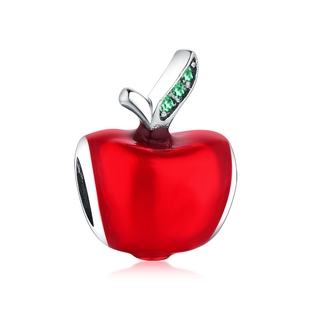 เครื่องประดับ สร้อยข้อมือ ลูกปัดชุบเงิน รูปแอปเปิ้ล สีแดง เหมาะกับของขวัญ