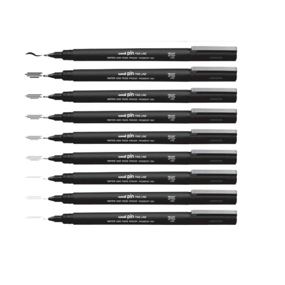 uni-ปากกา-ปากกาตัดเส้นสีดำ-หัวเข็ม-pin-0-03-0-8-amp-brush-จำนวน-1-ด้าม