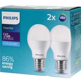 ( 2 หลอด) Philips หลอดไฟ LED ประหยัดไฟ 9วัตต์ แสงขาว Essential 9W DAYLIGHT ราคารวมภาษีแล้วเด้อ