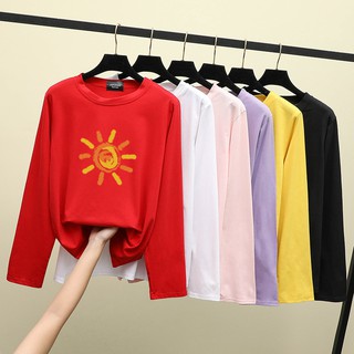 ที่ถูกที่สุด  เสื้อเชิ้ตแขนยาว การ์ตูน ดวงอาทิตย์  เสื้อยืด 8สี S~3XL