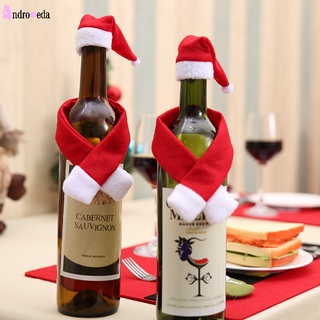 หมวกคริสต์มาส ผ้าพันคอ ขวดไวน์แดง สําหรับตกแต่งบ้าน เทศกาล ปาร์ตี้ 1 ชุด
