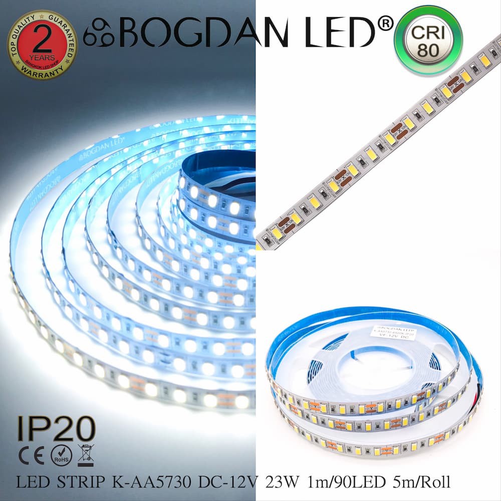 led-strip-k-aa5730-90-6500k-dc-12v-23w-1m-ip20-ยี่ห้อbogdan-led-แอลอีดีไฟเส้นสำหรับตกแต่ง-450led-5m-115w-5m-grade-a