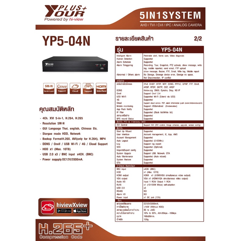 เครื่องบันทึกกล้องวงจรปิด-yourplus-รุ่น-yp5-04n-สินค้าของแท้รับประกันศูนย์-2-ปี-สามารถออกใบกำกับภาษีได้