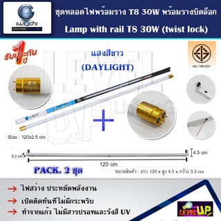 ภาพหน้าปกสินค้า(แพ็ค 2 ชุด) IWACHI ชุดหลอดไฟนีออนพร้อมราง LED T8 30W ขั้วสีทอง พร้อมรางบิดขาล็อก แสงสีขาว ที่เกี่ยวข้อง