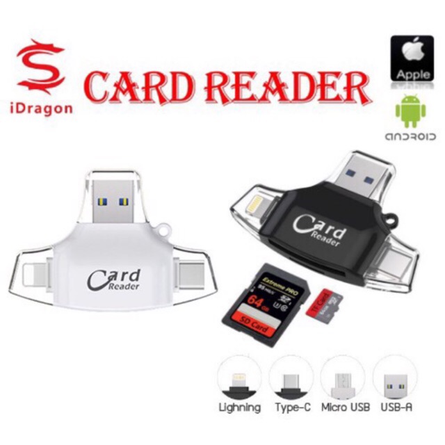 ภาพหน้าปกสินค้าR013 iDragon 4 In 1 การ์ดรีดเดอร์ไอโฟน Card Reader รองรับ SD Card และ Micro SD Card.