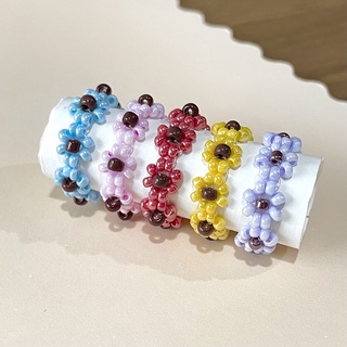 แหวนลูกปัดดอกไม้🌸🌼 เหลือง ฟ้า ชมพู แดง ม่วง Flower Bead Ring Yellow Blue Pink Purple Red