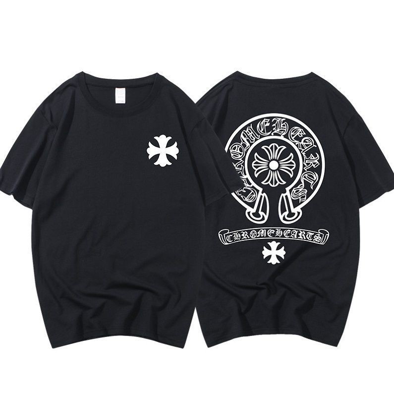 chrome-heartsเสื้อผ้า-chrome-hearts-เสื้อยืด-cotton-บริสุทธิ์-230g-horseshoe-crow-heart-sanskrit-cross-engraved-print