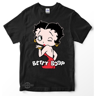 ผ้าฝ้ายคอกลมเสื้อยืด พิมพ์ลายการ์ตูนอนิเมะ BETTY BOOP 4 KISS STAND พรีเมี่ยมfrom S-4XL