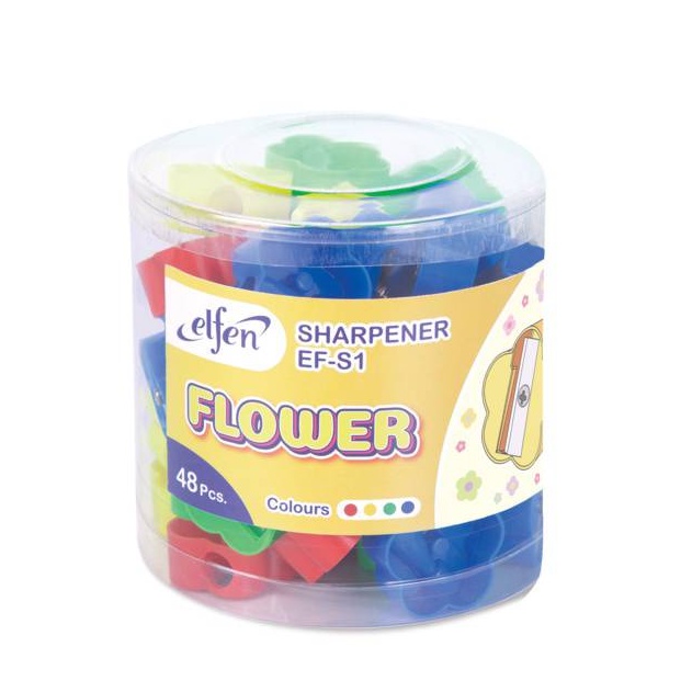กบเหลาดินสอ-กบเหลา-elfen-flower-กบเหลาดินสอ-ทรงดอกไม้-ef-s1-บรรจุ-48ชิ้น-กระปุก-เหมาะกับการเหลาดินสอหลากหลายทรง