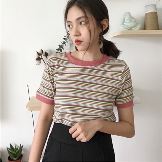 kr-stripe-short-tee-เสื้อยืดคอกลมลายทาง