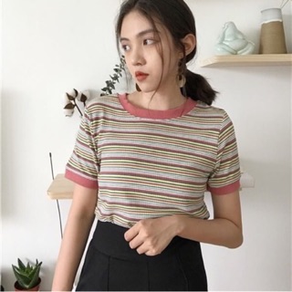 🍪KR stripe short tee เสื้อยืดคอกลมลายทาง