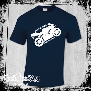 เสื้อยืดโอเวอร์ไซส์เสื้อยืด พิมพ์ลายรถจักรยานยนต์ Biker Slogan - Drop A Gear TT Race Motorbike สําหรับผู้ชายS-3XL