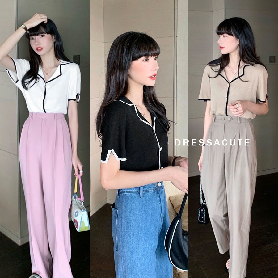 ใหม่ล่าสุด-9390-เสื้อไหมพรมแขนสั้น-คอปก-กระดุมหน้า-สไตล์เกาหลี