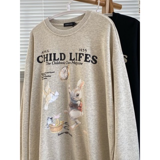 เสื้อกันหนาวลําลอง ผ้าฝ้าย 100% พิมพ์ลายการ์ตูนกระต่ายภาษาอังกฤษ ทรงหลวม ขนาดใหญ่