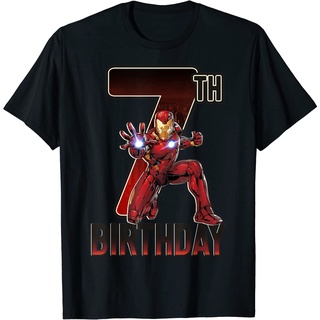 [100% Cotton] เสื้อยืด ผ้าฝ้าย พิมพ์ลายกราฟฟิค Iron Man 7th Birthday Action Pose สําหรับผู้ชาย