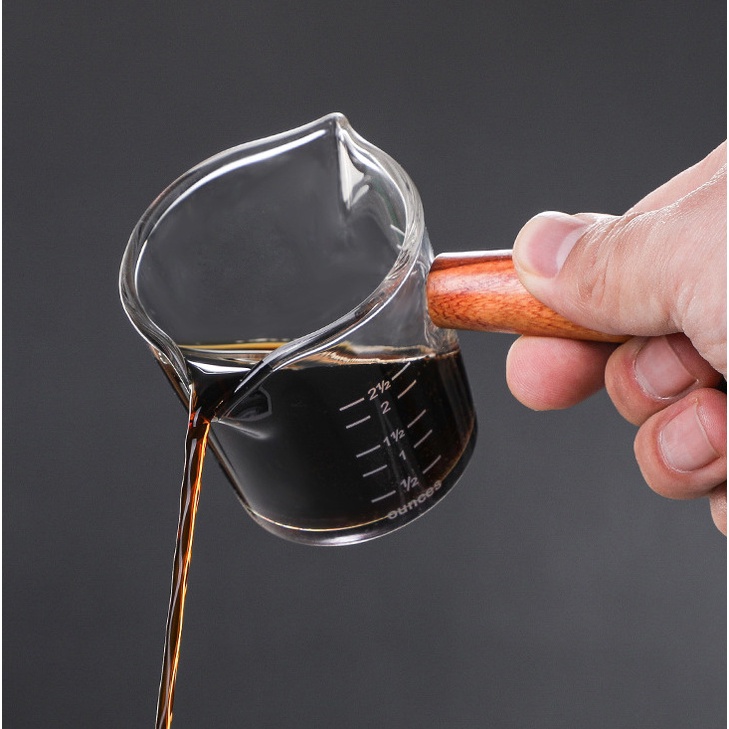 แก้วตวงกาแฟสองปากด้ามไม้ขนาด70ml