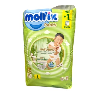 molfix Natural ผ้าอ้อมเด็กรุ่นห่อสีเขียว ขนาดxxxL14+1ชิ้น จำนวน1ห่อ