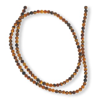 ลูกปัดหินแท้ เม็ดกลม (Round) หินพลอยตาเสือ (Tiger Eye) 3 mm - (LZ-0427 สีน้ำตาล)