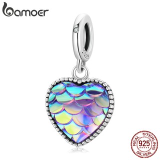 Bamoer Charms 925 Silver Fish Scale Heart Shape 4.5Mm Aperture Pendant Fashion Accessories Suitable For Diy Bracelet And Necklace Scc2007