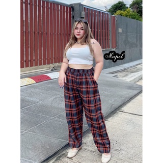 กางเกงขายาวไซส์ใหญ่ (งานจริงไม่มีเชือกผูกนะคะ)กางเกงขายาว Bigsize เอวยางยืดรอบ👖👖👖  👖 ผ้าลายสก๊อต ผ้าใส่สบายใส่แบบขาปล่อย