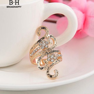 💘broadhappy💍แหวนทองโทนวินเทจสตรี Rhinestone แหวนหมั้นฝัง แหวนเกลี้ยง