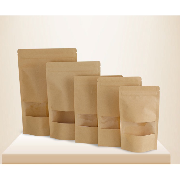 ถุงซิปล็อค-ตั้งได้-กระดาษคราฟ-แพค50ใบ-ซองซิปล็อคตั้งได้-บรรจุภัณฑ์ใส่อาหาร-food-packaging