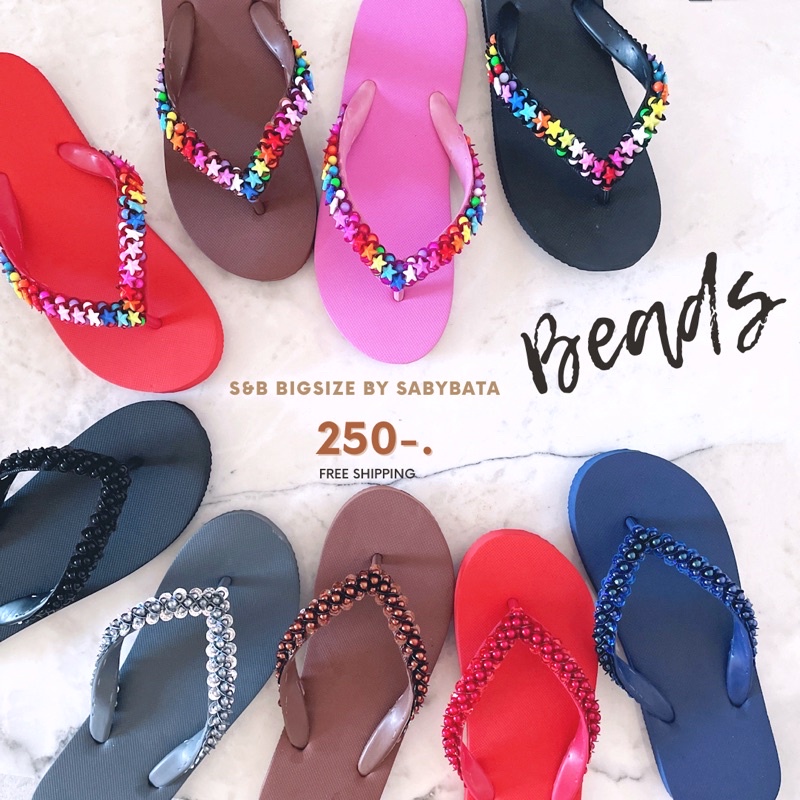 ภาพสินค้า️ 𝗝𝗼𝘆 ️ รองเท้าไซส์ใหญ่ 36 - 45 ️ รองเท้าแตะหนีบ ลูกปัด รองเท้าไปทะเล ️ แฮนเมด Bigsize จ่ายปลายทาง plussize beads จากร้าน sabybata บน Shopee ภาพที่ 4
