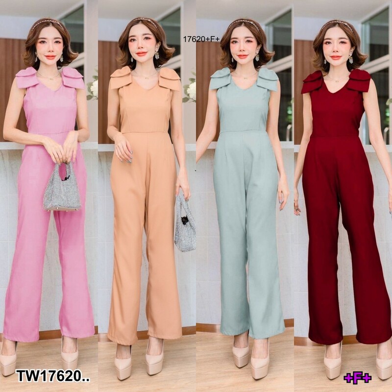 b17620-jumpsuit-จั๊มสูทแขนกุด-ช่วงไหล่แต่งโบว์ใหญ่2-ชั้น-ทรงขายาว-งานสุดหรู-ทรงเข้ารูปสวย-jumpsuit-sleeveless-jumpsuit