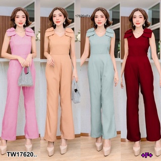 B17620 Jumpsuit จั๊มสูทแขนกุด ช่วงไหล่แต่งโบว์ใหญ่2 ชั้น ทรงขายาว งานสุดหรู ทรงเข้ารูปสวย Jumpsuit Sleeveless jumpsuit.