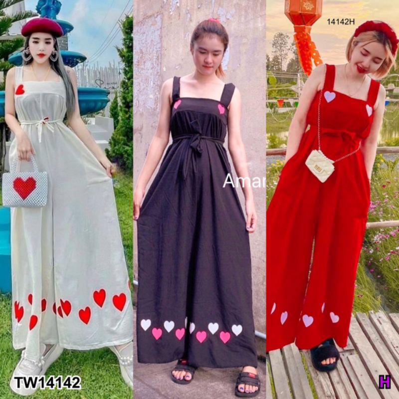 tw14142-ชุดสีขาว-ดำ-แดง-จั้มยาวสกรีนลายหัวใจ-สุดปังรับ-valentine-มาใหม่