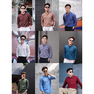 สินค้า เสื้อเชิ้ตแบรนด์ smart.shirt ทรงกระเป๋าคู่ คอจีน แขนยาว