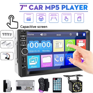 เครื่องเล่นมัลติมีเดีย MP5 2 Din หน้าจอสัมผัส 7 นิ้ว USB FM บลูทูธ รองรับกล้องมองหลัง สําหรับรถยนต์