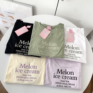 เสื้อยืด oversize ผ้าคอตตอน สไตล์ minimal ปัก Melon Ice cream
