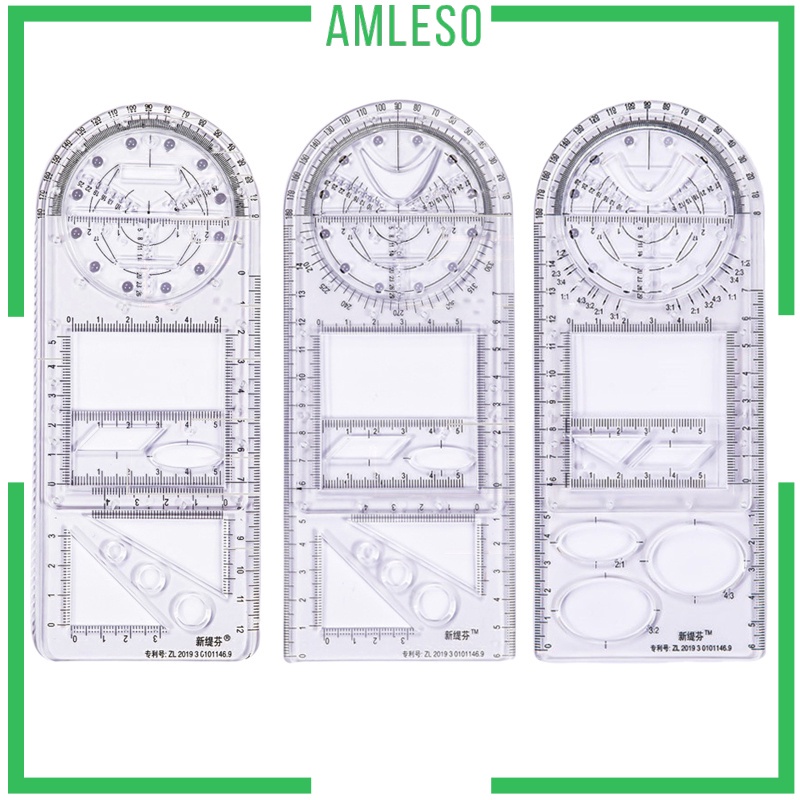 amleso-multifunctional-drawing-ruler-plastic-measuring-template-rulers-draw-round-parallel-line-for-drawing-engineering-drafting-school-office-supplies