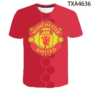 เสื้อยืดแขนสั้นลําลอง พิมพ์ลาย Manchester 3 มิติ แฟชั่นฤดูร้อน สไตล์สตรีท สําหรับผู้ชาย และผู้หญิง