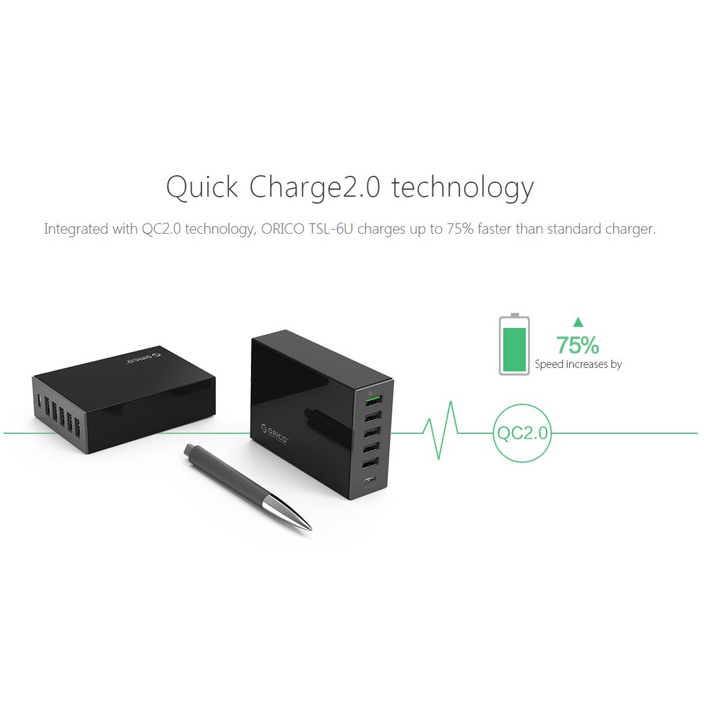 ภาพหน้าปกสินค้า(TSL-6U-US Plug- Black)ORICO 6 Port QC2.0 Type-C Desktop Charger