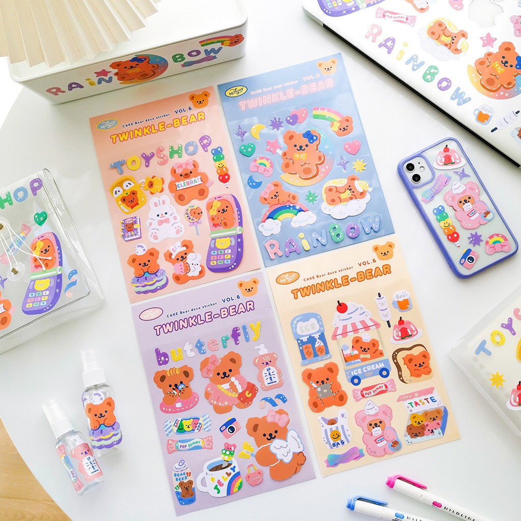 (พร้อมส่ง🐻) 𝗠𝗶𝗹𝗸𝗷𝗼𝘆 𝗦𝘁𝗶𝗰𝗸𝗲𝗿𝘀 สติ๊กเกอร์ลายหมี กากเพชรวิบวับ กันน้ำ ...