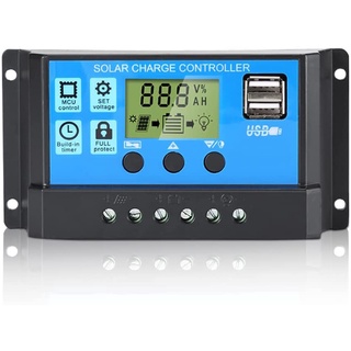 เครื่องควบคุมแผงโซล่าเซลล์ 10A 20A 30A 12V 24V LCD Display PWM Solar Panel Regulator Charge 2 USB AGM