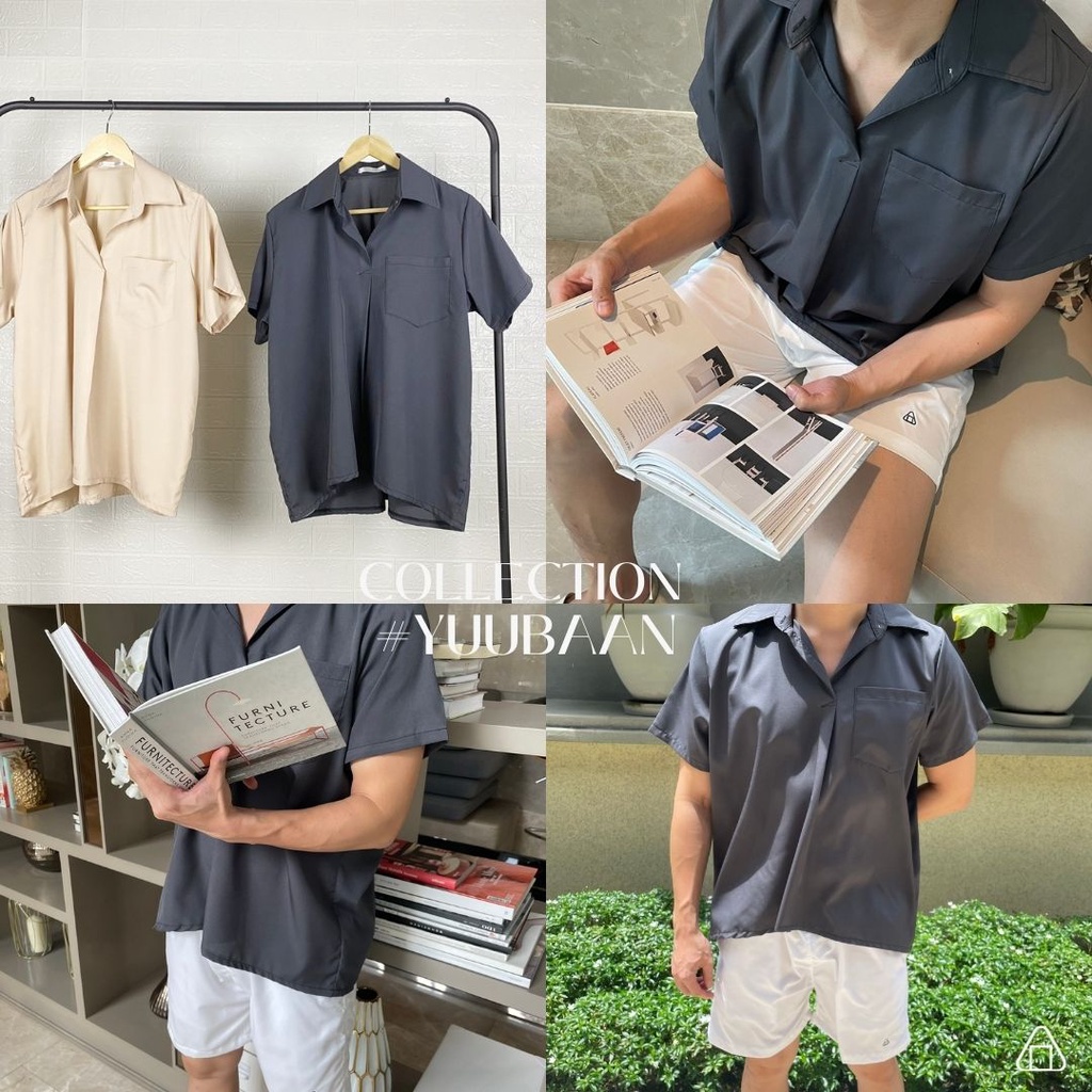 ภาพสินค้าShirt Hawaii style korea minimal เสื้อเชิ้ตสีพื้น โปโล มีกระเป๋า แขนสั้น สไตล์เกาหลี ฮาวาย ผ้านิ่ม ใส่สบาย จากร้าน yuubaan_official บน Shopee ภาพที่ 4