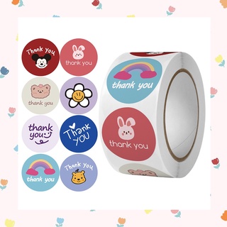 (พร้อมส่ง🌷) สติ๊กเกอร์ THANK YOU 500 ดวง  (25mm.) สติีกเกอร์ขอบคุณ!