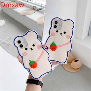for iphone 12 Pro Max 11 Pro Max X Xr Xs 7 8 6 6S Plus SE 2020 Case Anti-drop cover 3D Cartoon cute strawberry schoolbag bear soft silicon phone case