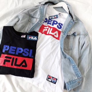 เกาหลีฮิตมากๆ งานป้ายFila x pepsi  สกรีนอก ปักโลโก้ที่ชายเสื้อ